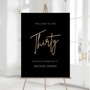 Elegant Black Gold 30th Birthday Welcome Sign