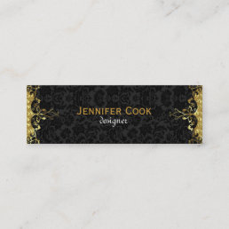 Elegant Black &amp; Gold 3 Vintage Floral Damasks Mini Business Card