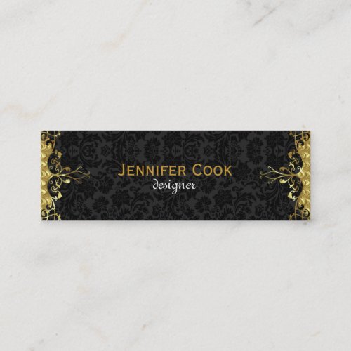 Elegant Black  Gold 3 Vintage Floral Damasks Mini Business Card