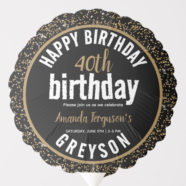 Elegant Black & Gold 40th Birthday Party Balloon (Front)