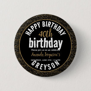Elegant Black & Gold 40th Birthday Party Button