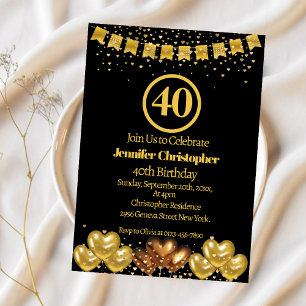 Elegant Black Gold 40th Birthday Party Invitation