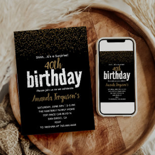 Elegant Black & Gold 40th Birthday Party Invitation