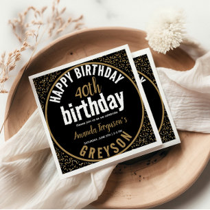 Elegant Black & Gold 40th Birthday Party Napkins