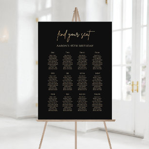 Elegant Black Gold 40th Birthday Seating Chart Foam Board