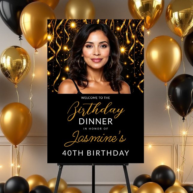 Elegant Black & Gold 40th Photo Birthday  Foam Board (Creator Uploaded)