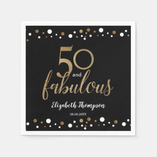 Elegant Black Gold 50 and fabulous birthday custom Napkins