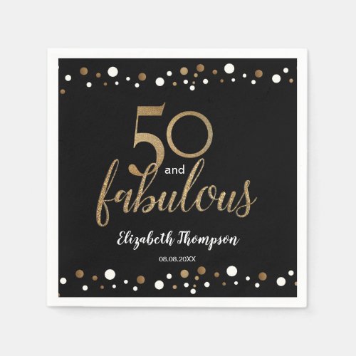 Elegant Black Gold 50 and fabulous birthday custom Napkins