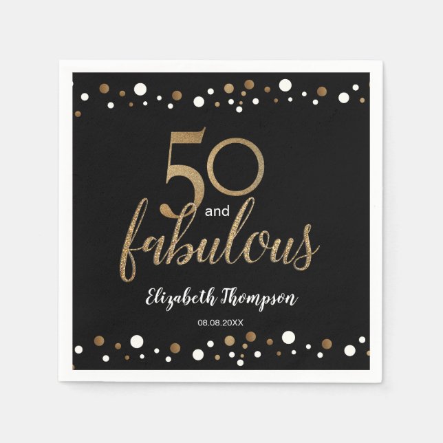 Elegant Black Gold 50 and fabulous birthday custom Napkins (Front)