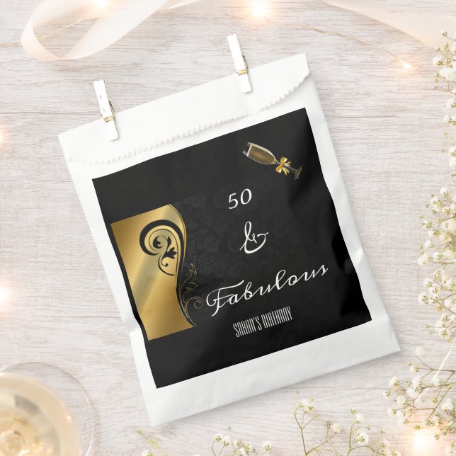 Elegant Black Gold 50 and Fabulous Birthday  Favor Bag (Clipped)