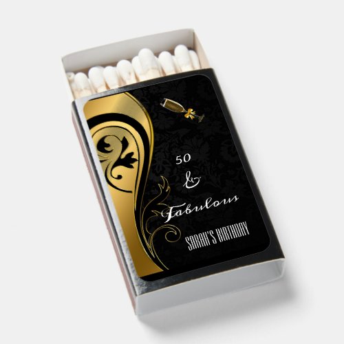 Elegant Black  Gold 50 and Fabulous Birthday  Matchboxes