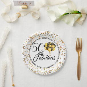 Elegant Black Gold 50 and Fabulous Birthday Paper Plates