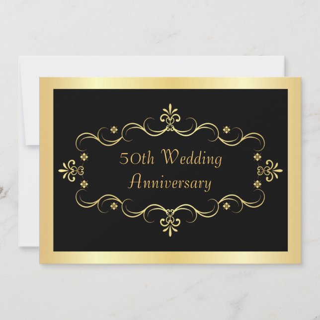 Elegant Black & Gold 50th Anniversary Invitations (Front)
