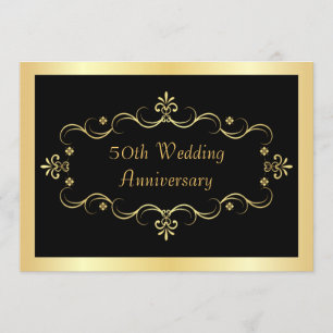 Elegant Black & Gold 50th Anniversary Invitations
