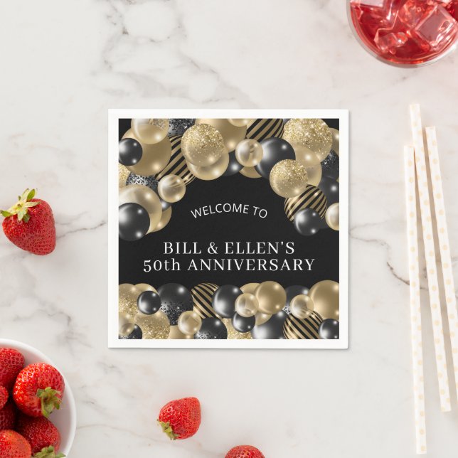 Elegant Black Gold 50th Anniversary Napkins (Insitu)