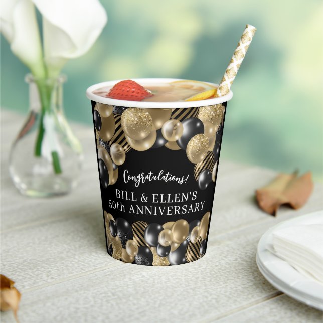 Elegant Black Gold 50th Anniversary Paper Cups (Insitu)