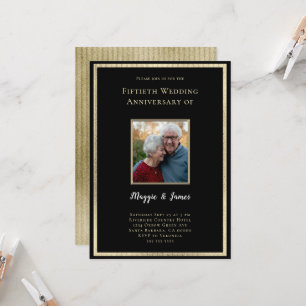 Elegant Black Gold 50th Anniversary Photo Invitation