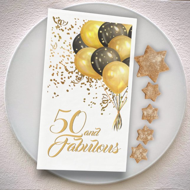 Elegant Black Gold 50th Birthday Confetti Balloons Paper Guest Towels (guest towel)