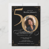 Elegant Black Gold 50th Birthday Custom Photo Invitation (Front)