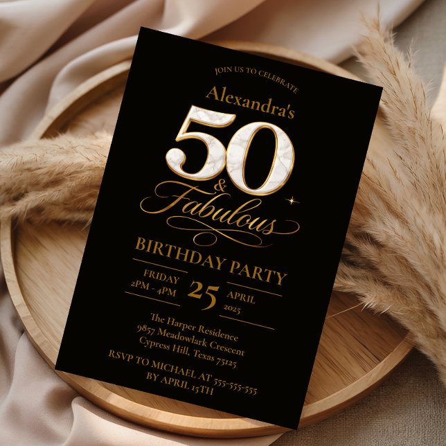 Elegant Black Gold 50th Birthday Invitation (Creator Uploaded)