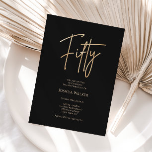 Elegant Black Gold 50th Birthday Invitation