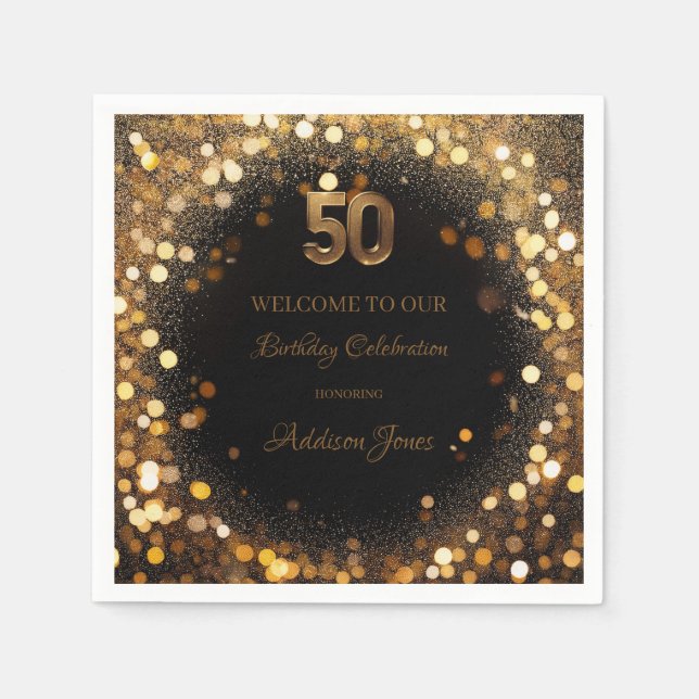 Elegant Black & Gold 50th Birthday Paper Napkin (Front)