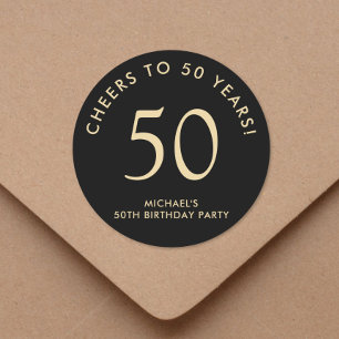Elegant Black Gold 50th Birthday Party Classic Round Sticker
