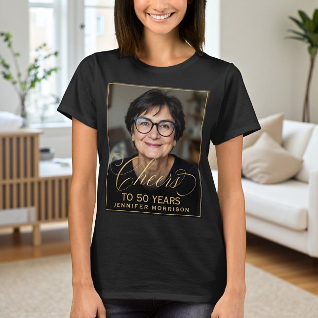 Elegant Black & Gold 50th Birthday Party Photo T-Shirt (Creator Uploaded)