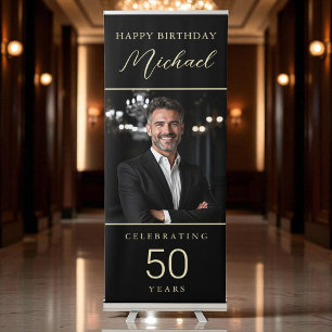 Elegant Black & Gold 50th Birthday Party Retractable Banner