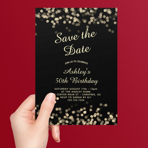 Elegant Black Gold 50th Birthday Save The Date