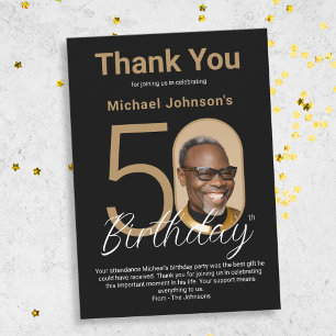 Elegant Black Gold 50th Birthday Thank You Card