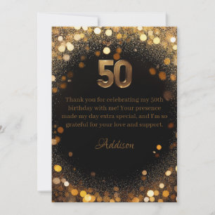 Elegant Black & Gold 50th Birthday Thank You Card