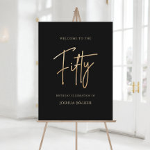 Elegant Black Gold 50th Birthday Welcome Sign