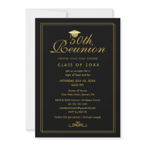 Elegant Black Gold 50th Class Reunion Invitation