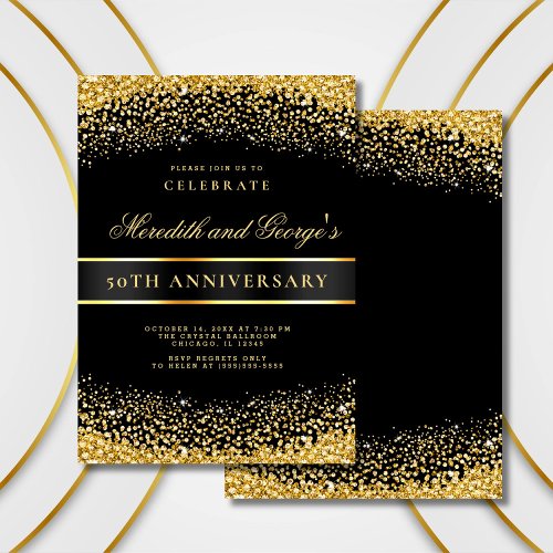 Elegant Black Gold 50th Golden Anniversary Party Invitation