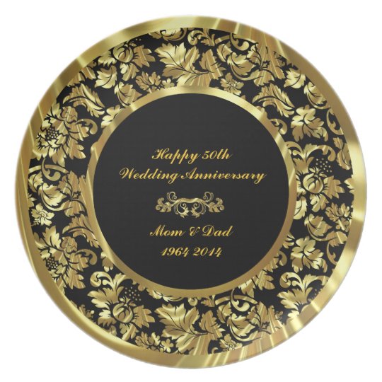 Elegant Black Gold 50th Wedding  Anniversary  2 Plate Zazzle