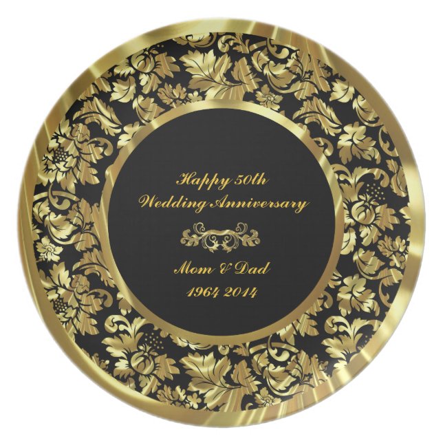 Elegant Black & Gold 50th Wedding Anniversary 2 Plate (Front)