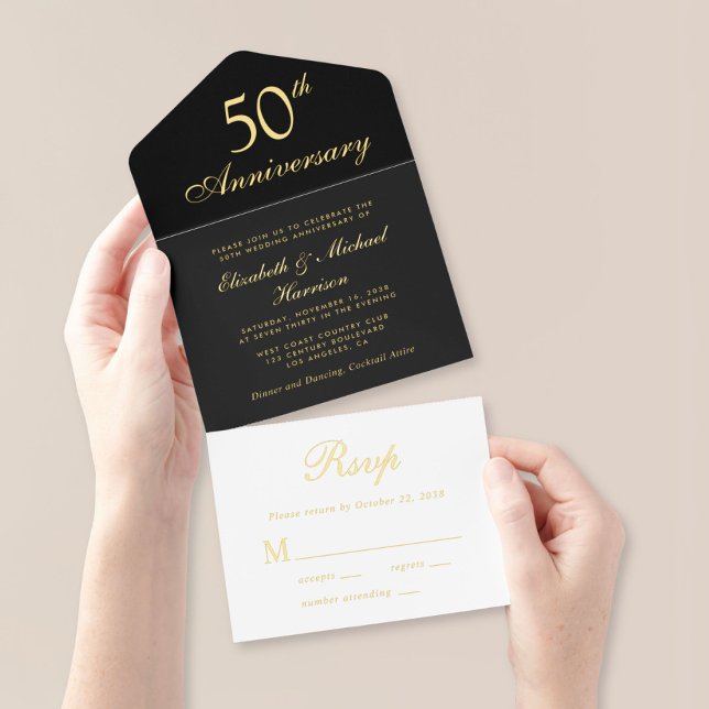 Elegant Black Gold 50th Wedding Anniversary All In One Invitation (Creator Uploaded)