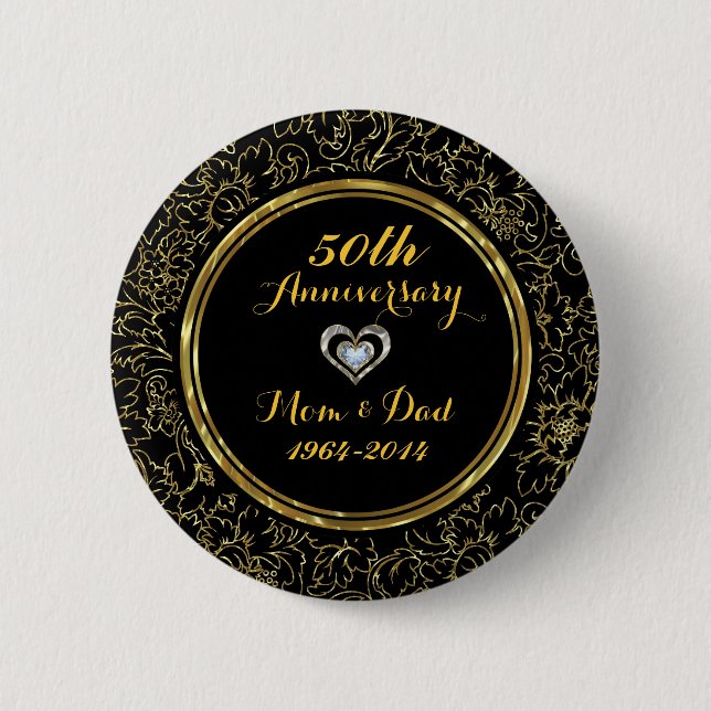 Elegant Black & Gold 50th Wedding Anniversary Button (Front)
