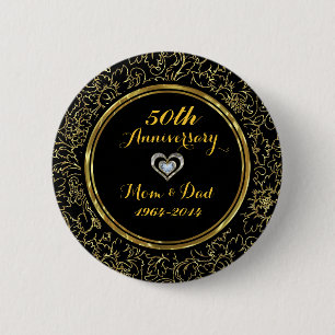 Elegant Black & Gold 50th Wedding Anniversary Button