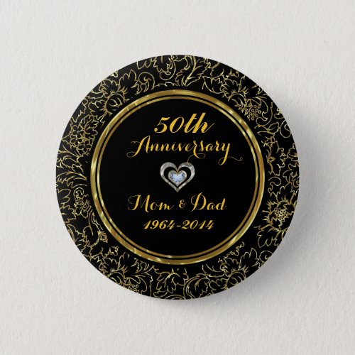 Elegant Black  Gold 50th Wedding Anniversary Button