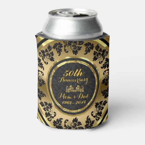 Elegant Black  Gold 50th Wedding Anniversary Can Cooler