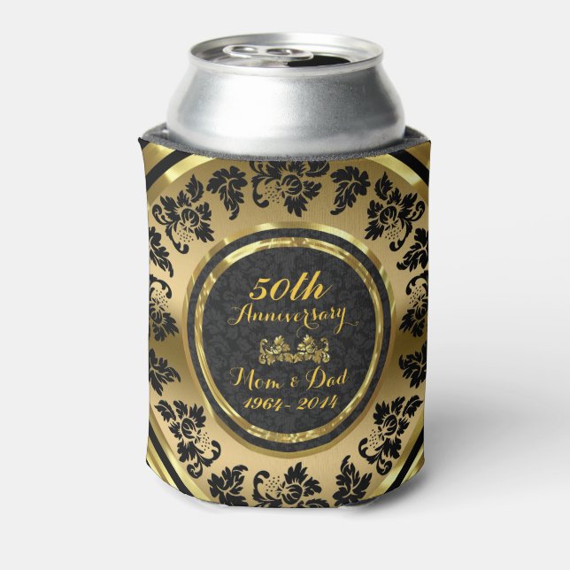 Elegant Black & Gold 50th Wedding Anniversary Can Cooler (Can Back)