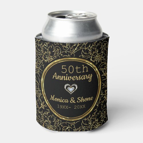 Elegant Black  Gold 50th Wedding Anniversary Can Cooler