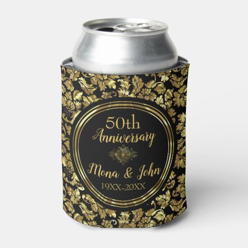 Elegant Black  Gold 50th Wedding Anniversary Can Cooler