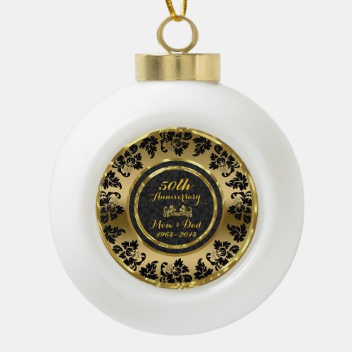 Elegant Black  Gold 50th Wedding Anniversary Ceramic Ball Christmas Ornament