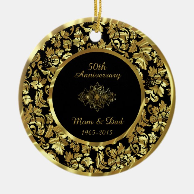 Elegant Black & Gold 50th Wedding Anniversary Ceramic Ornament (Front)