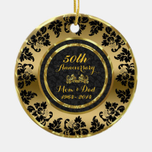 Elegant Black & Gold 50th Wedding Anniversary Ceramic Ornament