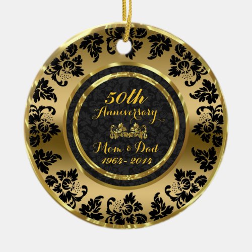 Elegant Black  Gold 50th Wedding Anniversary Ceramic Ornament