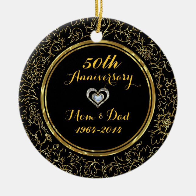 Elegant Black & Gold 50th Wedding Anniversary Ceramic Ornament (Front)